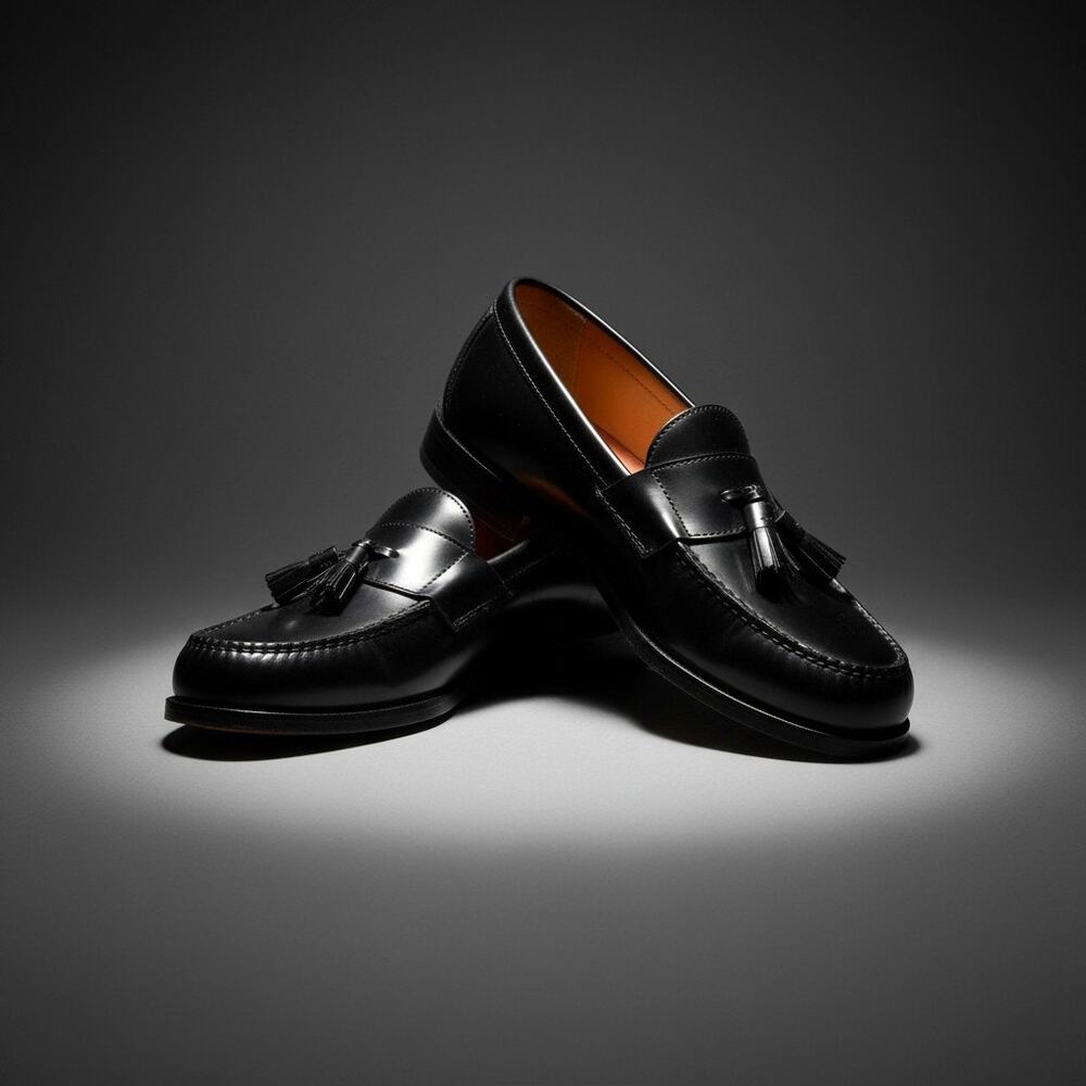 Cole Haan Tassel Loafers-Mens 10.5M-Black Leather-Grand OS Dress Shoes-Preppy